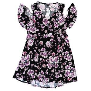 Torrid Black & Pink Floral Faux Wrap Cold Shoulder Stretch Dress 3X